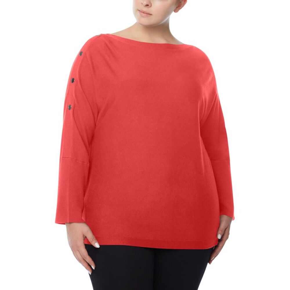 Jones New York Plus Size Boat Neck Button Detail Top